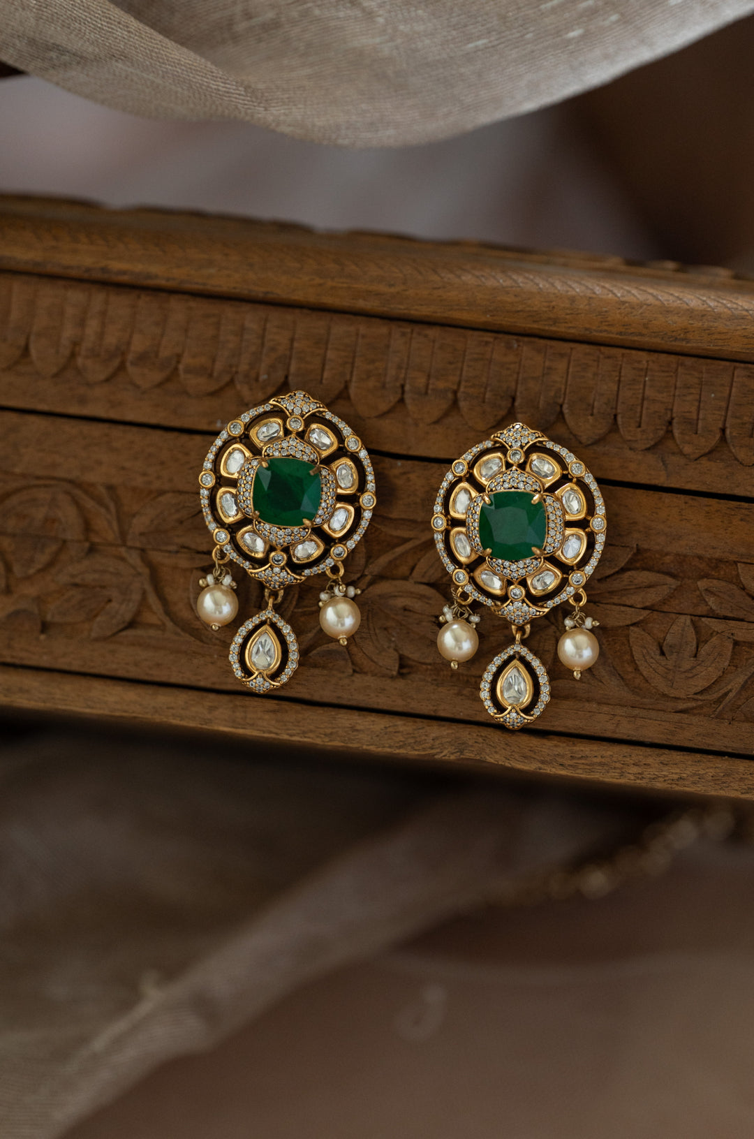 Meher Green Polki Earrings