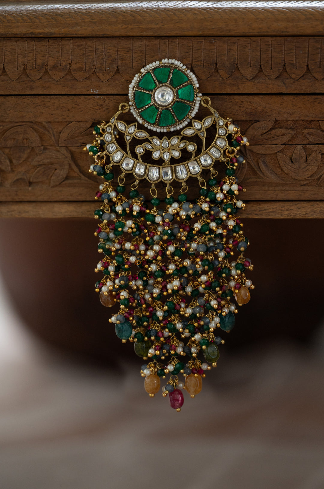 Saba Green Kundan Braid Pin