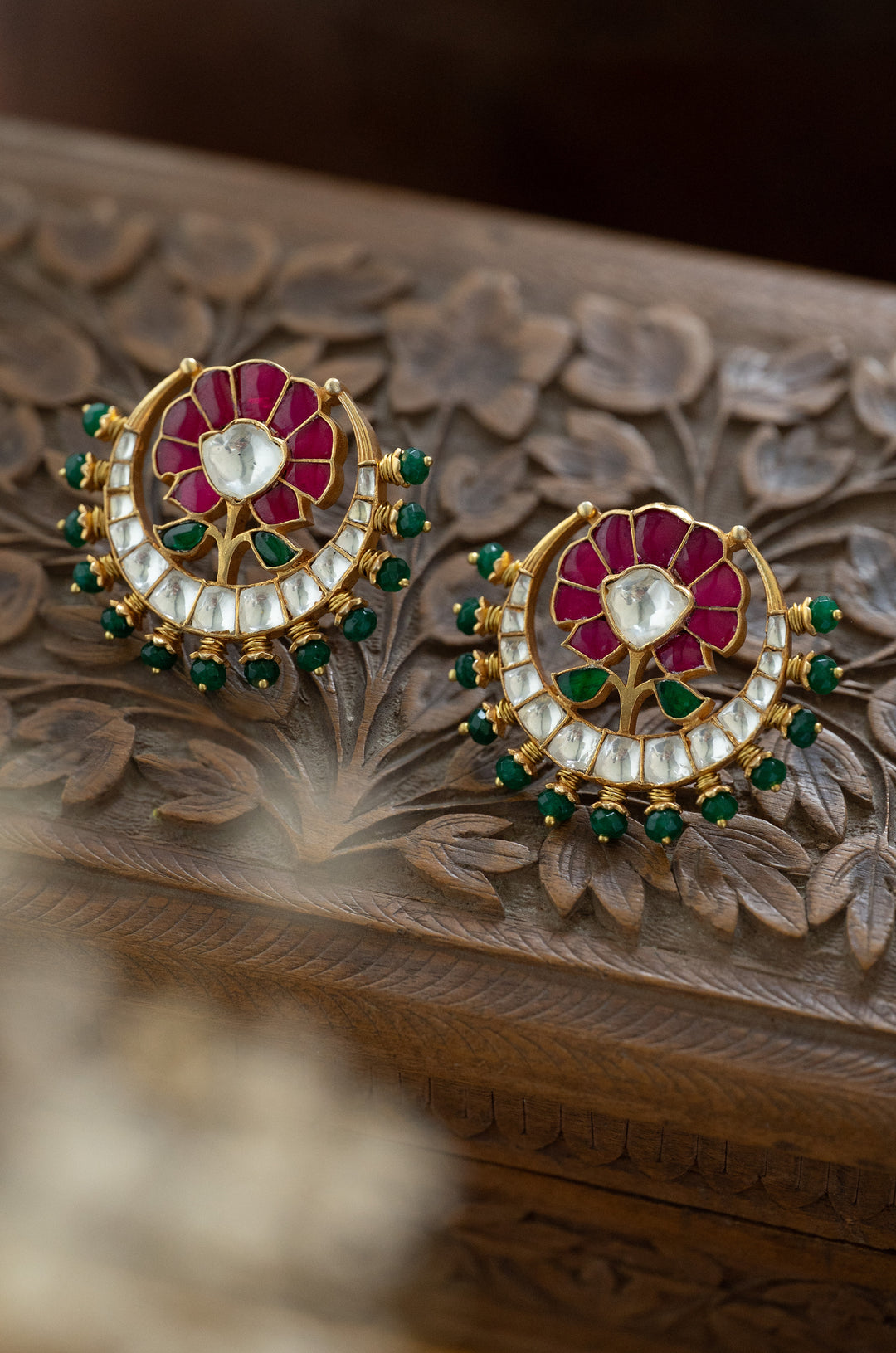 Emaray Pink Kundan Earrings