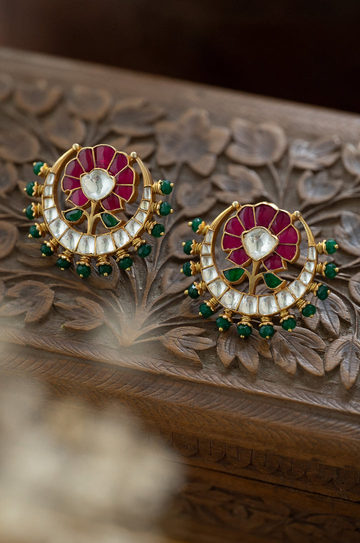 Emaray Pink Kundan Earrings