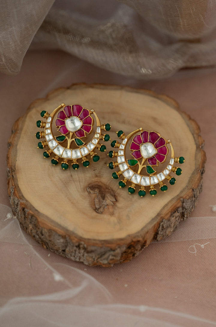 Emaray Pink Kundan Earrings