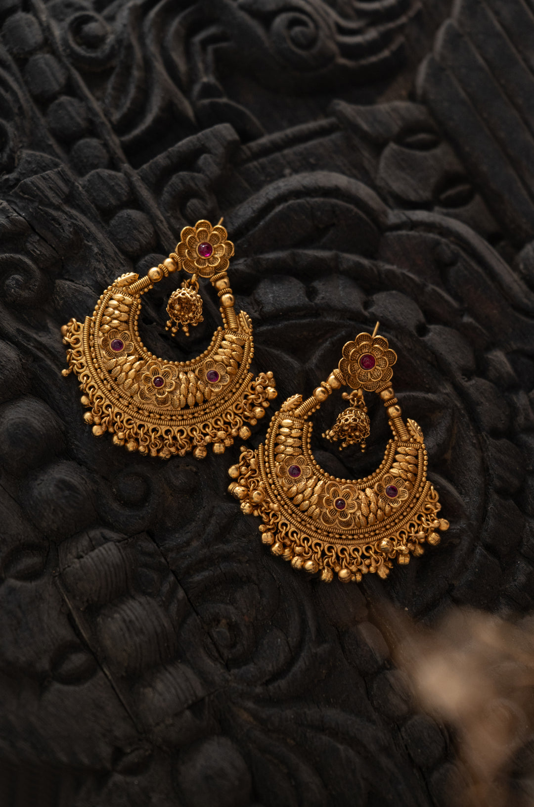 Urvashi Temple Work Chandbali Earrings