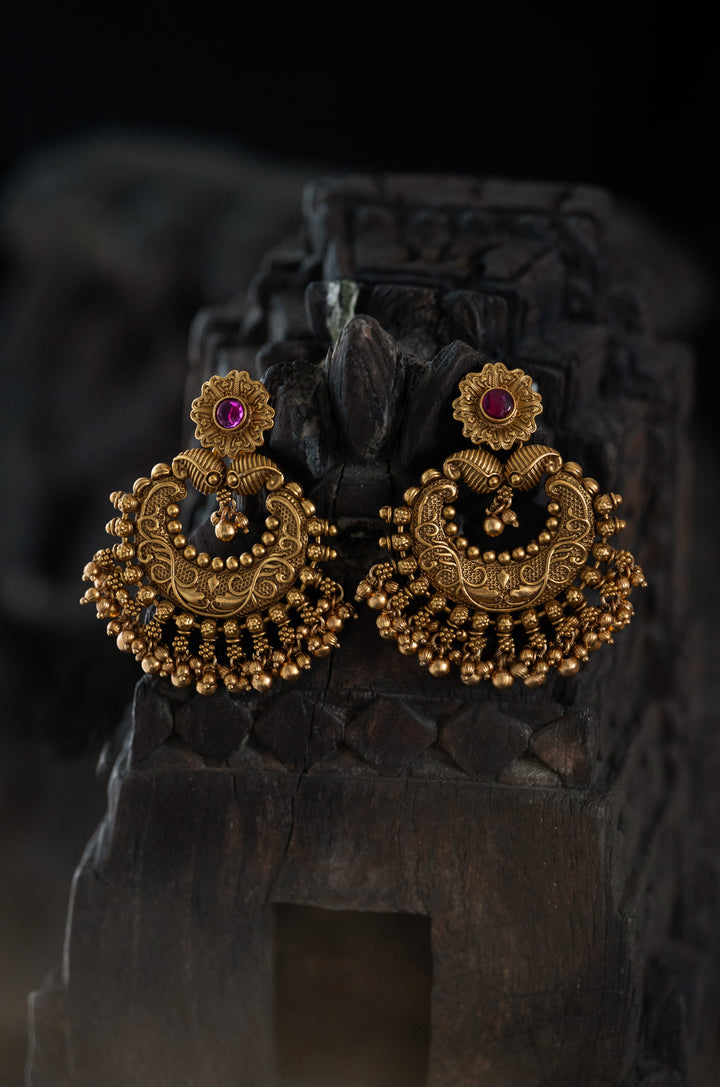 Saanjh Temple Work Chanbali Earrings