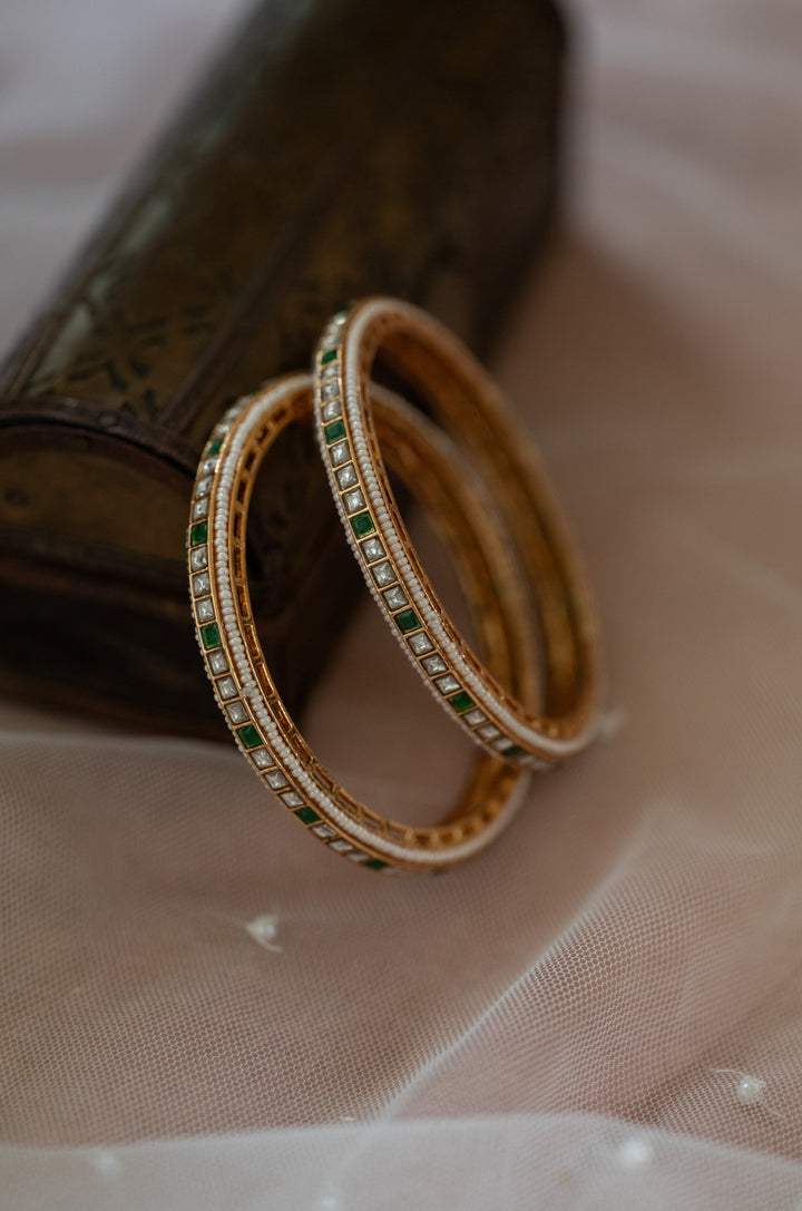 Nayab Green Kundan Bangles - Set of 2