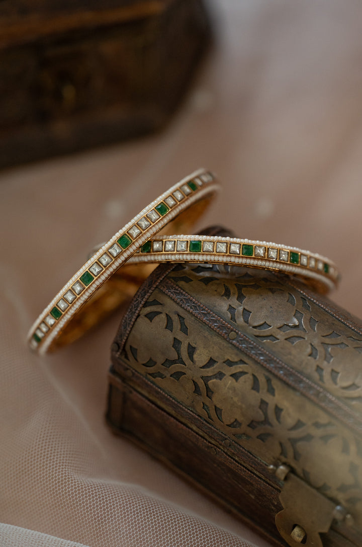 Nayab Green Kundan Bangles - Set of 2