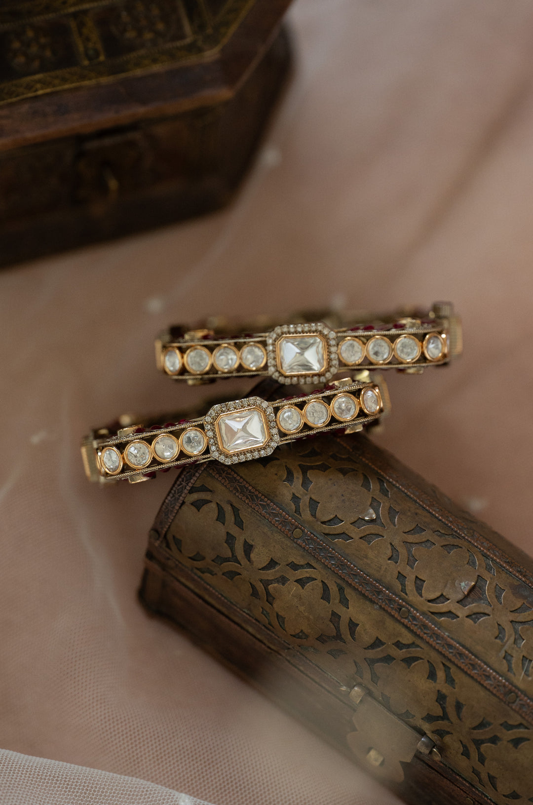 Urvisha Ruby Polki Statement Bangles - Set of 2