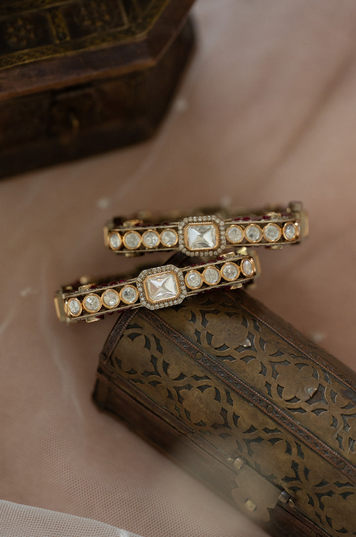 Urvisha Ruby Polki Statement Bangles - Set of 2