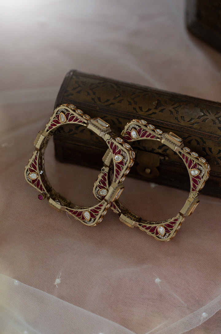 Urvisha Ruby Polki Statement Bangles - Set of 2