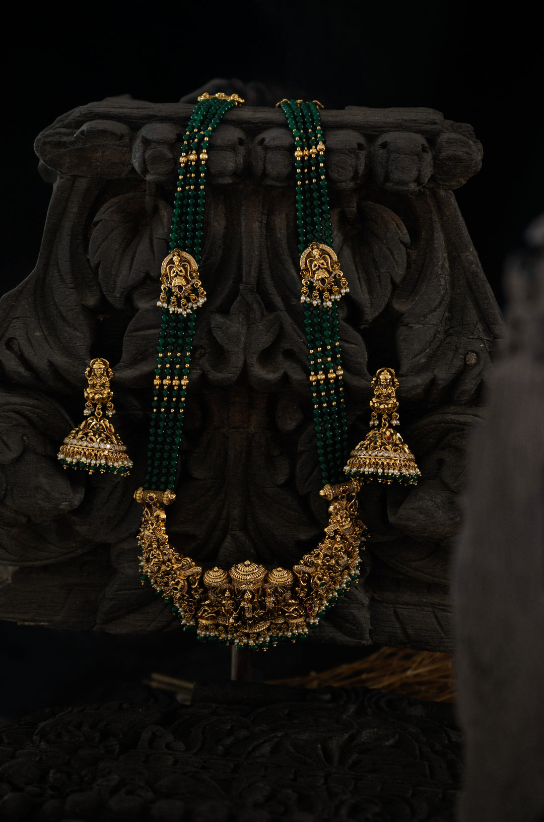 Kamakshi Green Temple Necklace Set