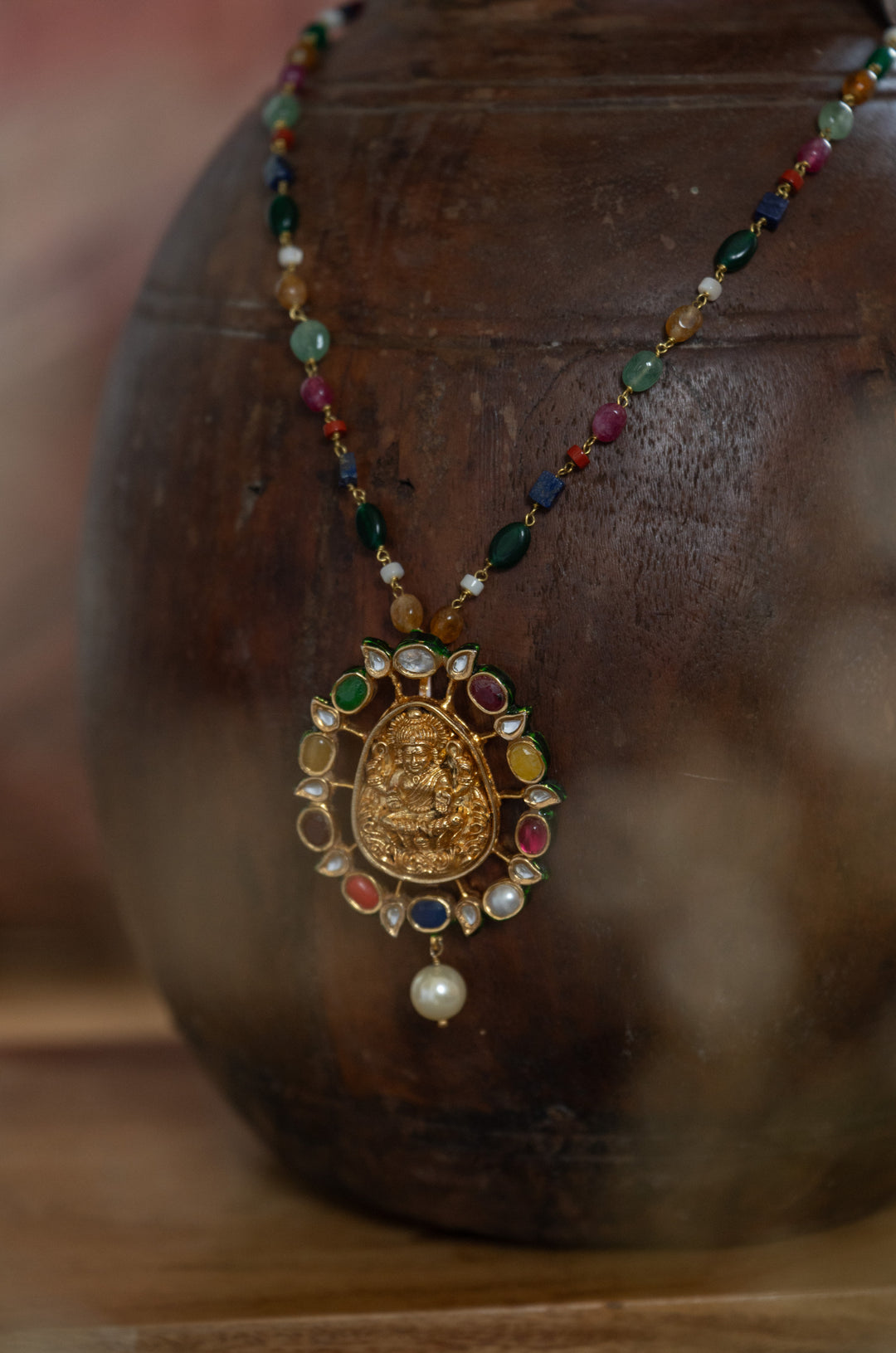 Vaidehi Navrattan Temple Pendant Necklace
