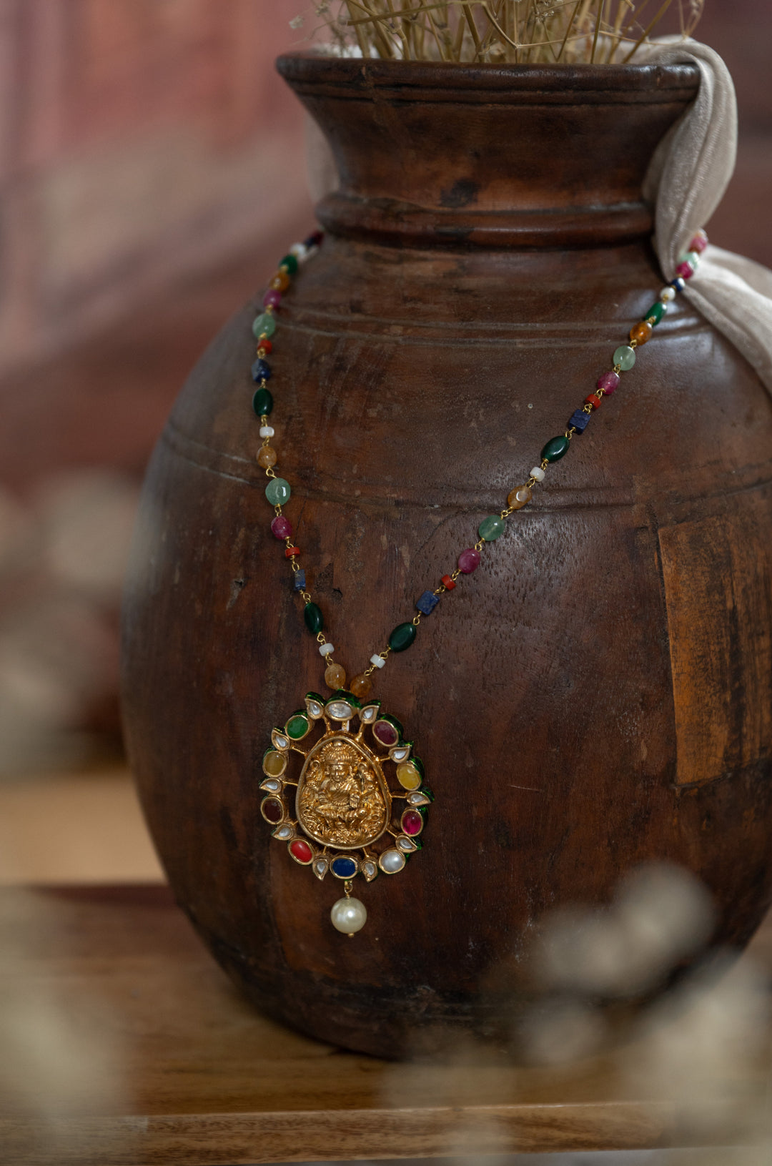 Vaidehi Navrattan Temple Pendant Necklace