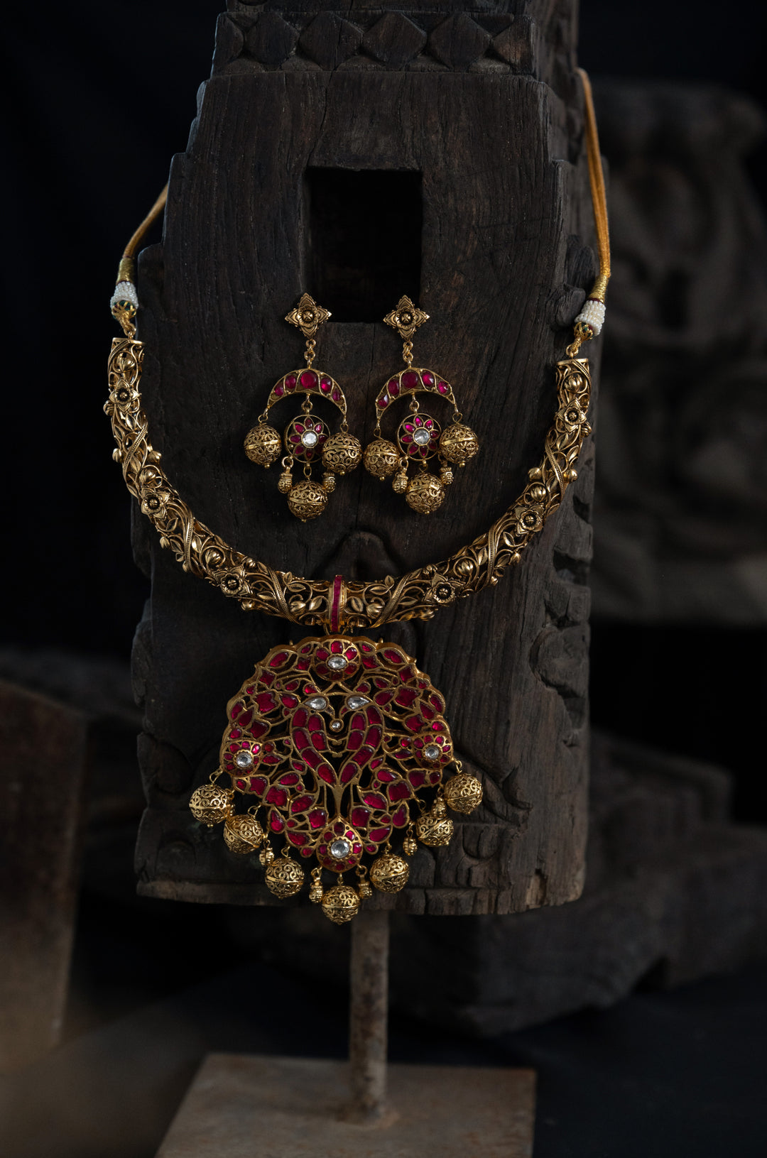 Raghvi Temple Work Hassli Necklace Set