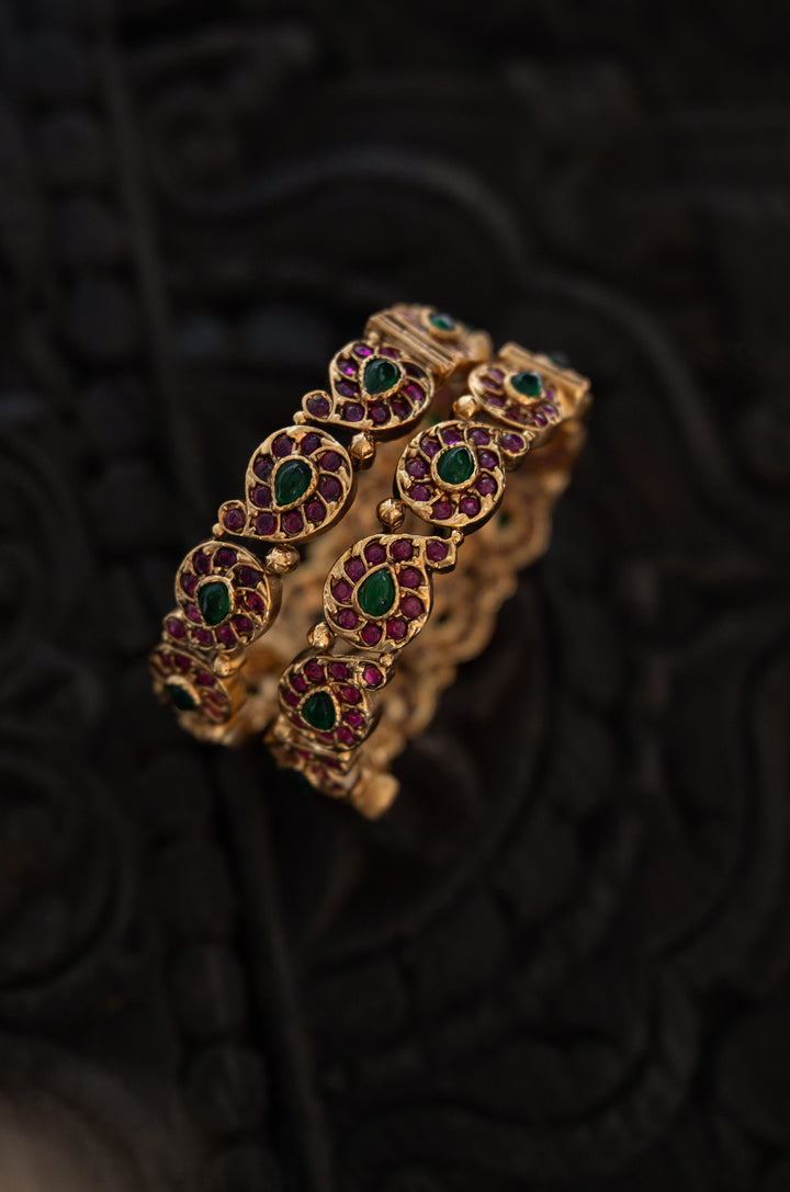 Adavi Green Temple Bangles - Set of 2