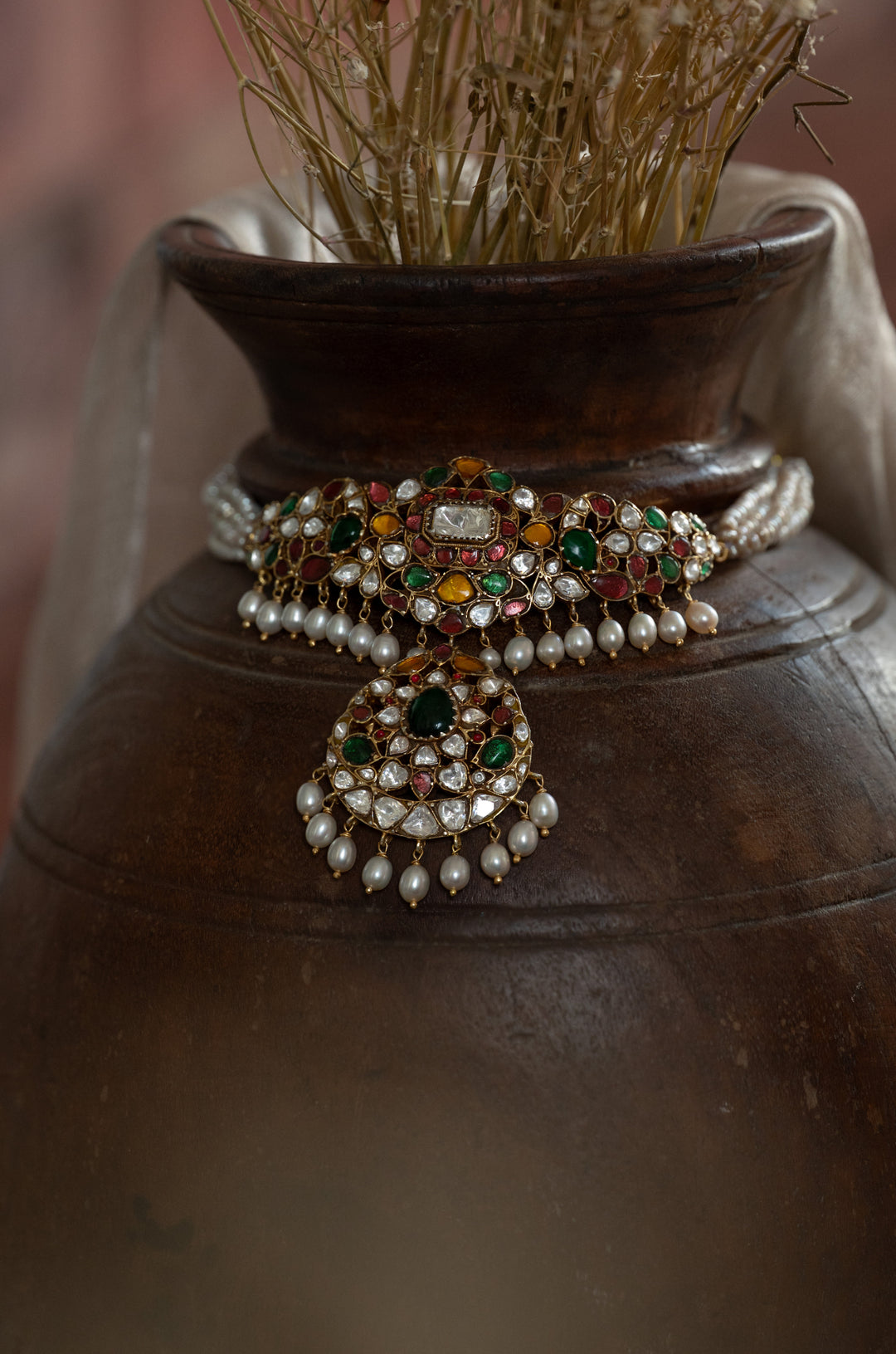 Harika Navrattan Silver Necklace Set