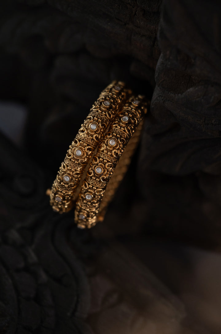 Srilatha Temple Work Bangles - Set Of 2