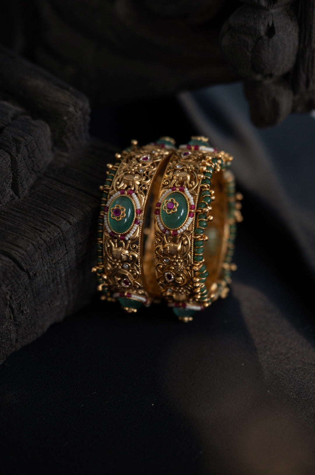 Safina Mint Temple Bangles - Set of 2