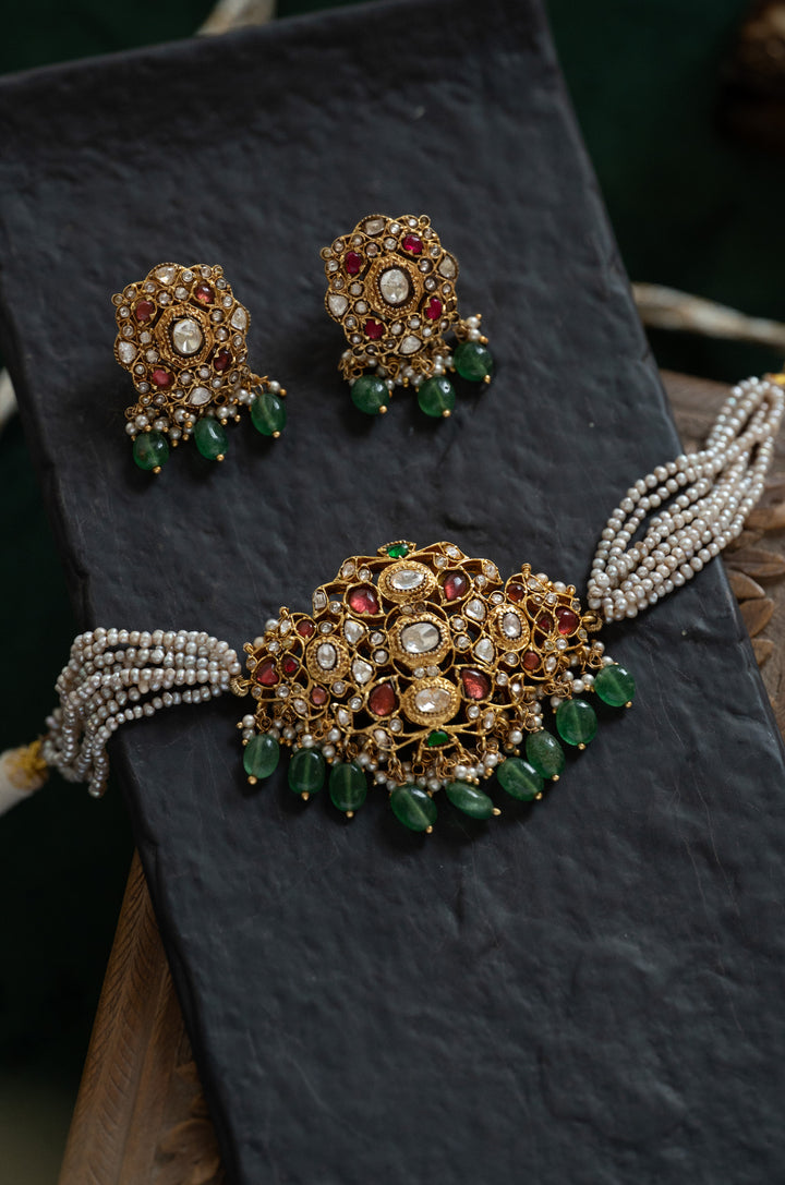 Sachi Green Silver Necklace Set