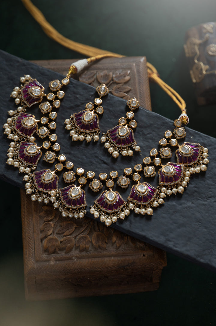 Sheba Pink Polki Necklace Set
