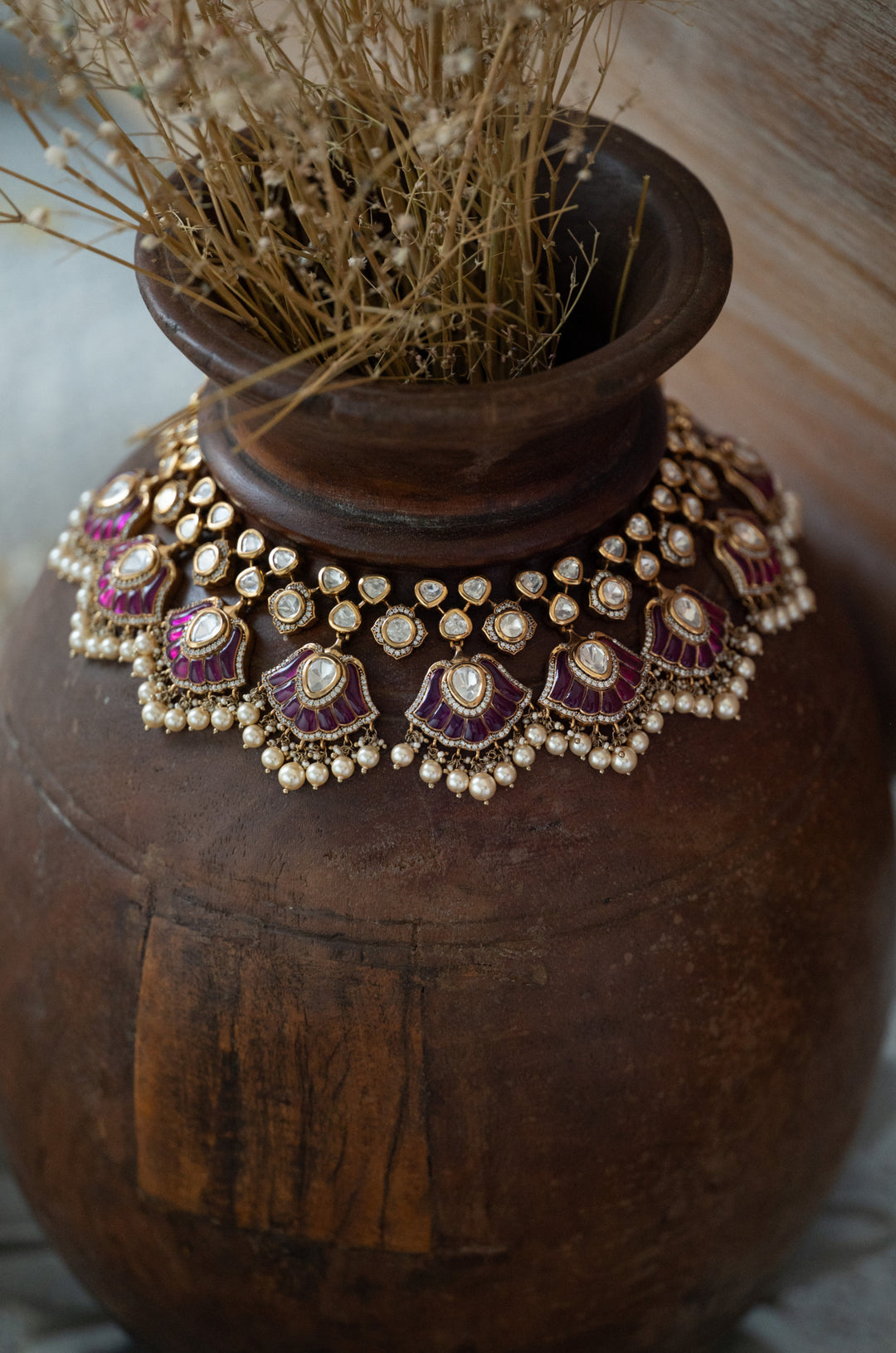 Sheba Pink Polki Necklace Set