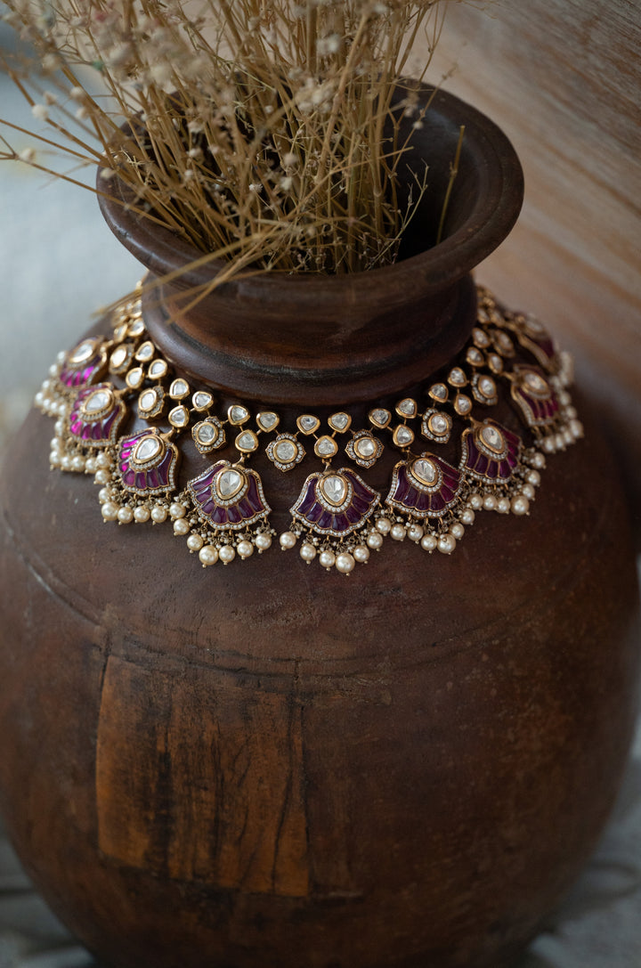 Sheba Pink Polki Necklace Set