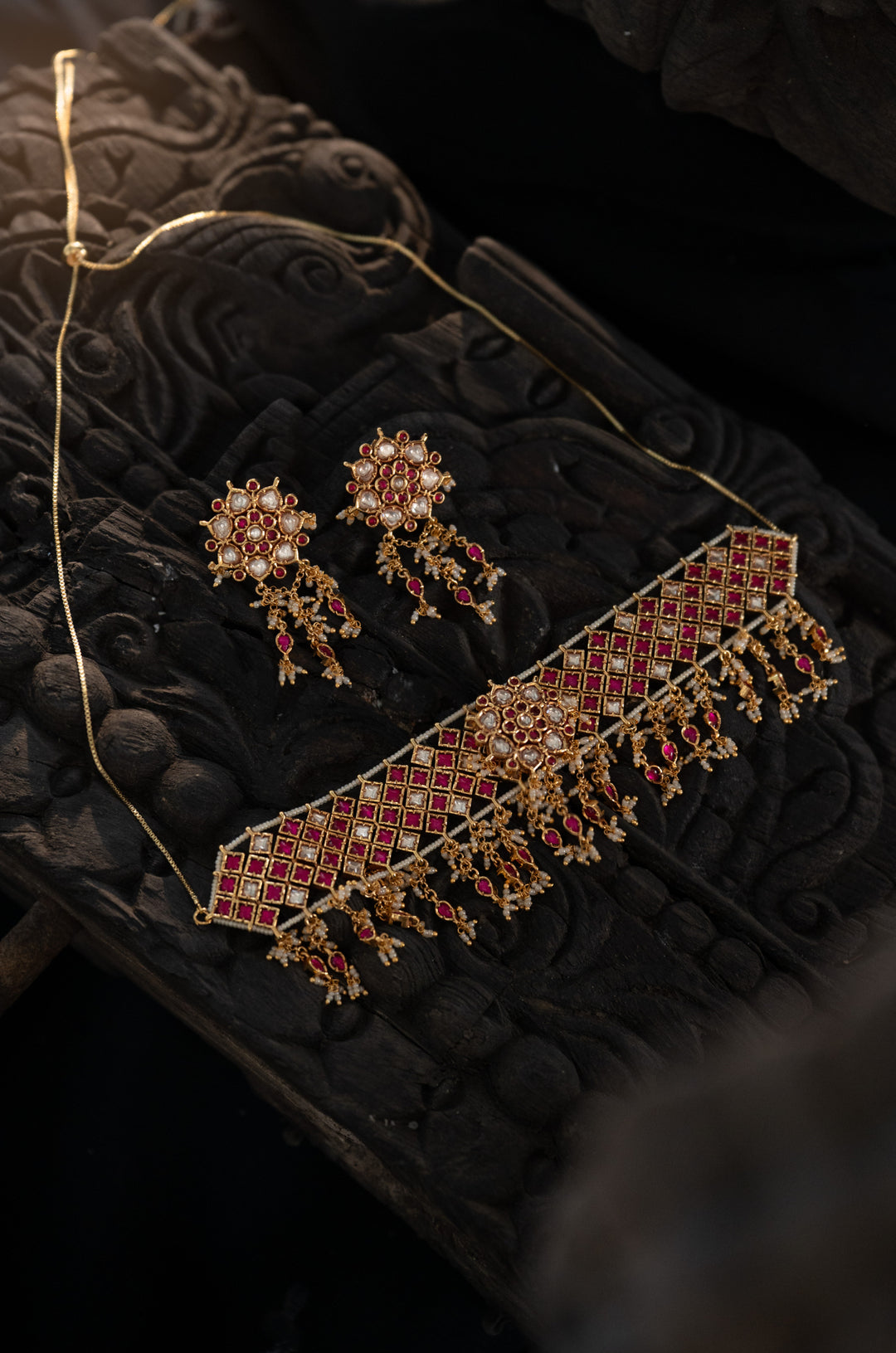 Rachana Red Temple Necklace Set