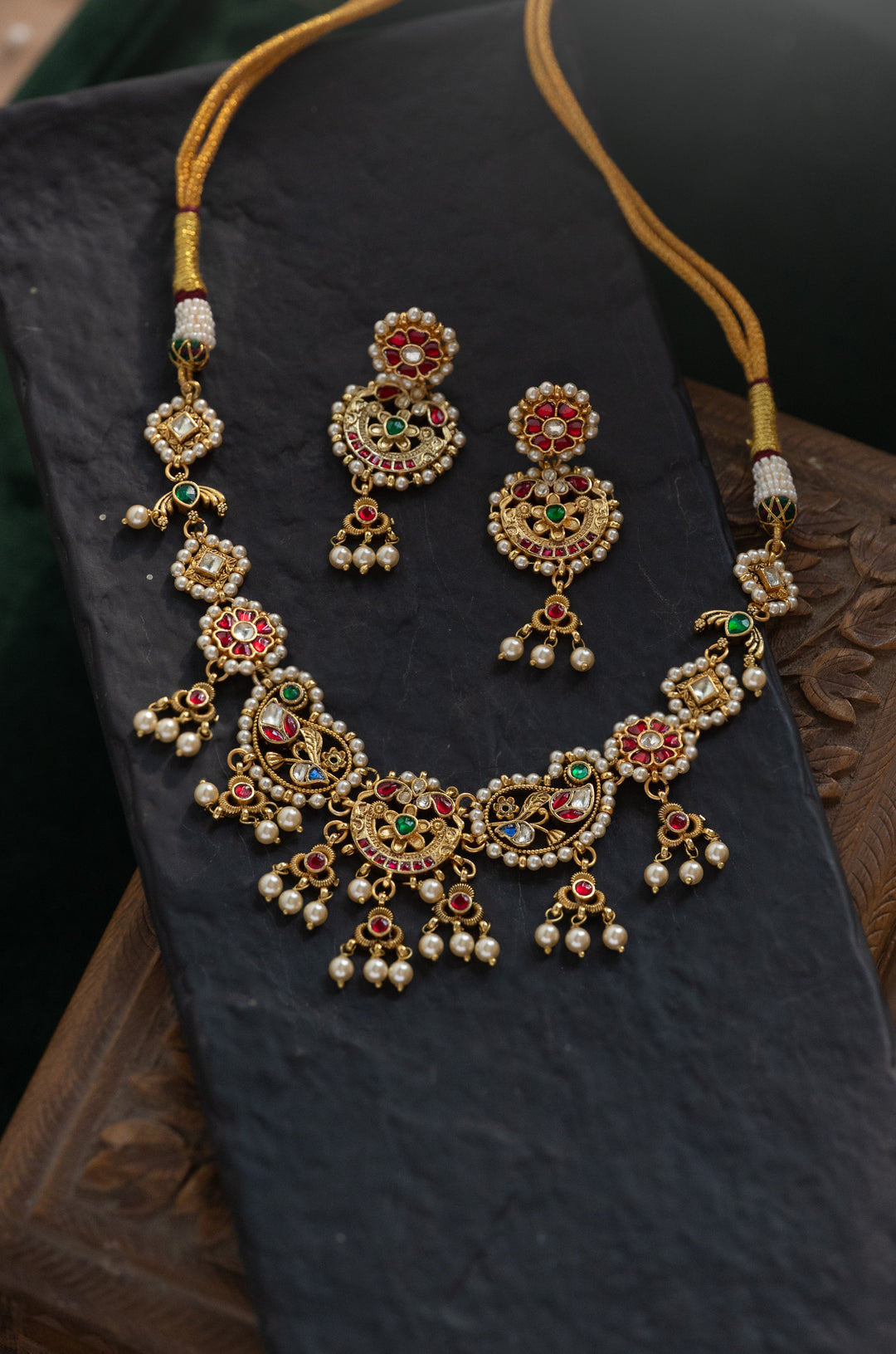 Zarmina Red Kundan Necklace Set