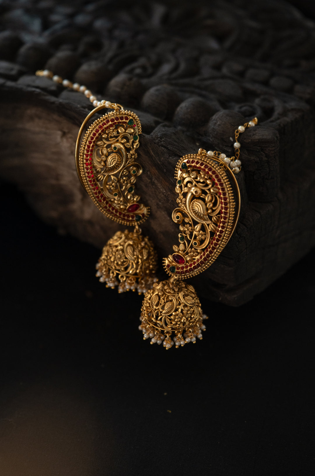 Hemanika Red Temple Work Earrings