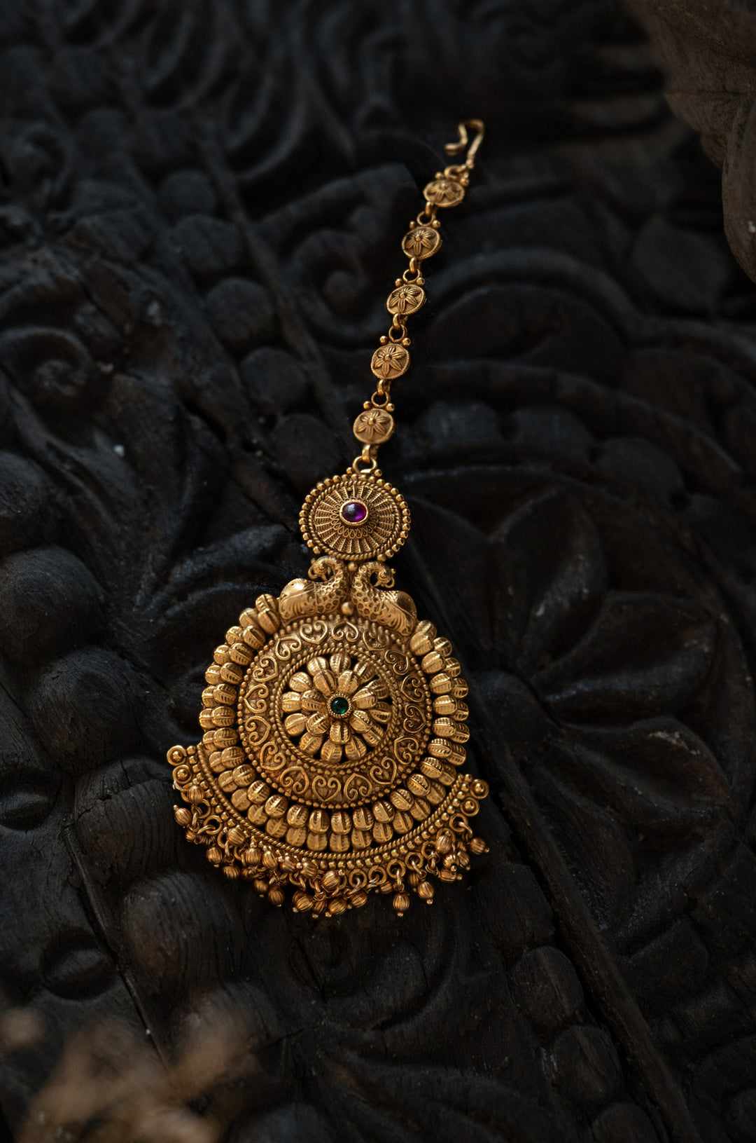 Saraswati Temple Earrings And Maangtikka Set