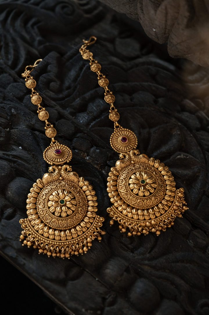 Saraswati Temple Earrings And Maangtikka Set