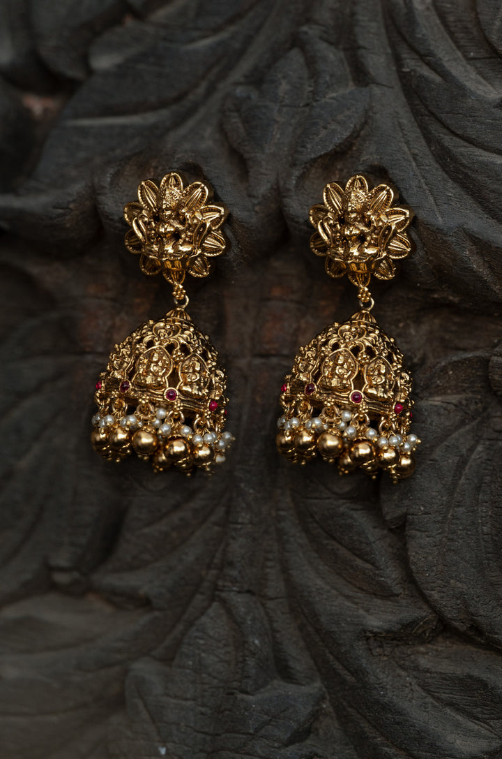 Fariya Temple Work Jhumka Earrings