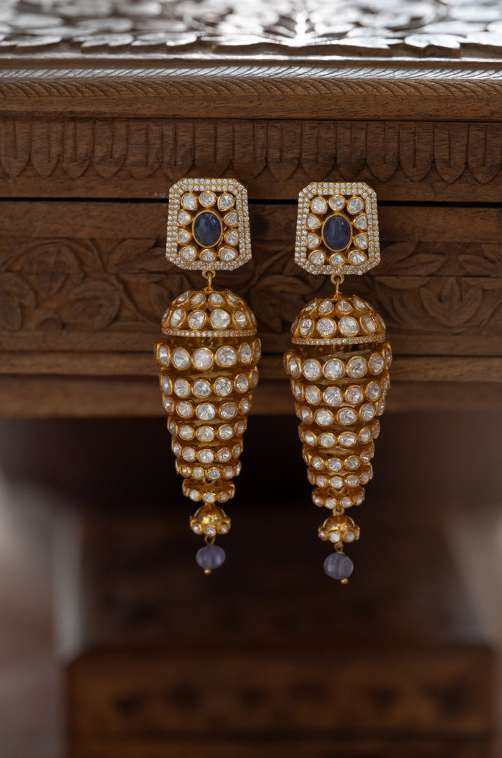 Naisha Fine Silver Polki Jhumka Earrings
