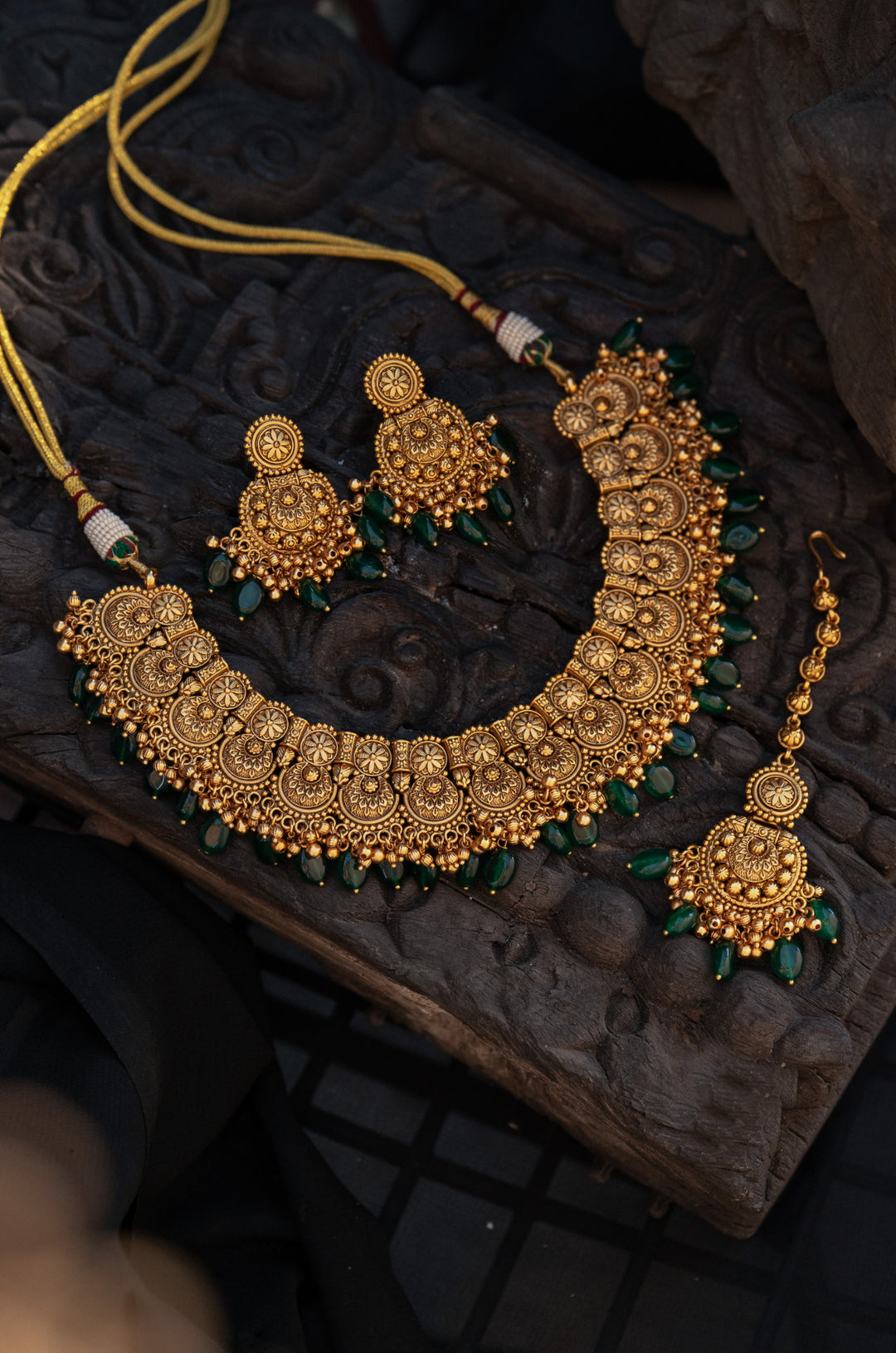 Girisha Green Temple Work Necklace Set