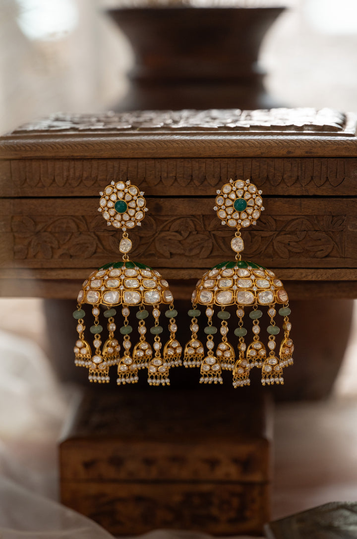 Anjulika Green Silver Polki Earrings
