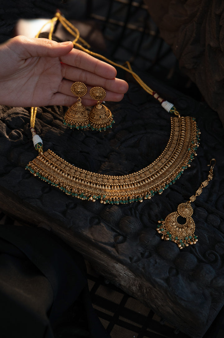 Saniya Mint Temple Work Necklace Set