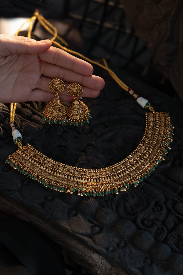 Saniya Mint Temple Work Necklace Set