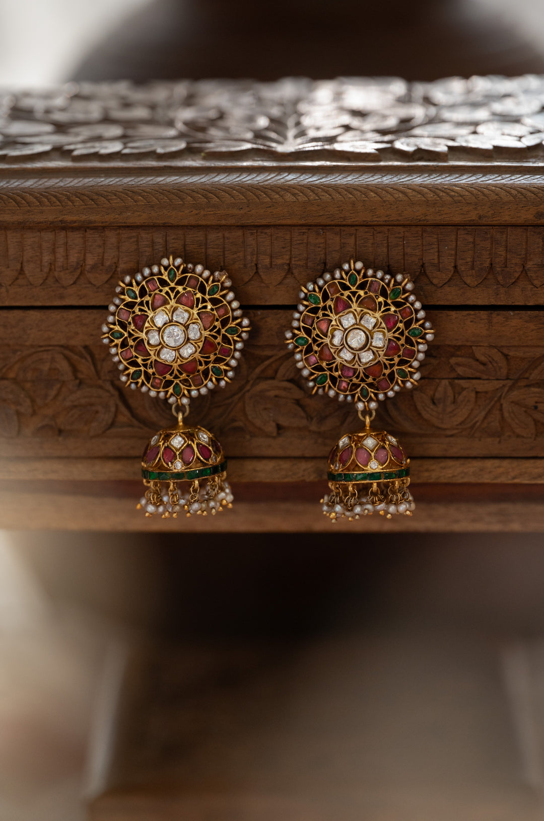 Heather Fine Silver Polki Jhumka Earrings