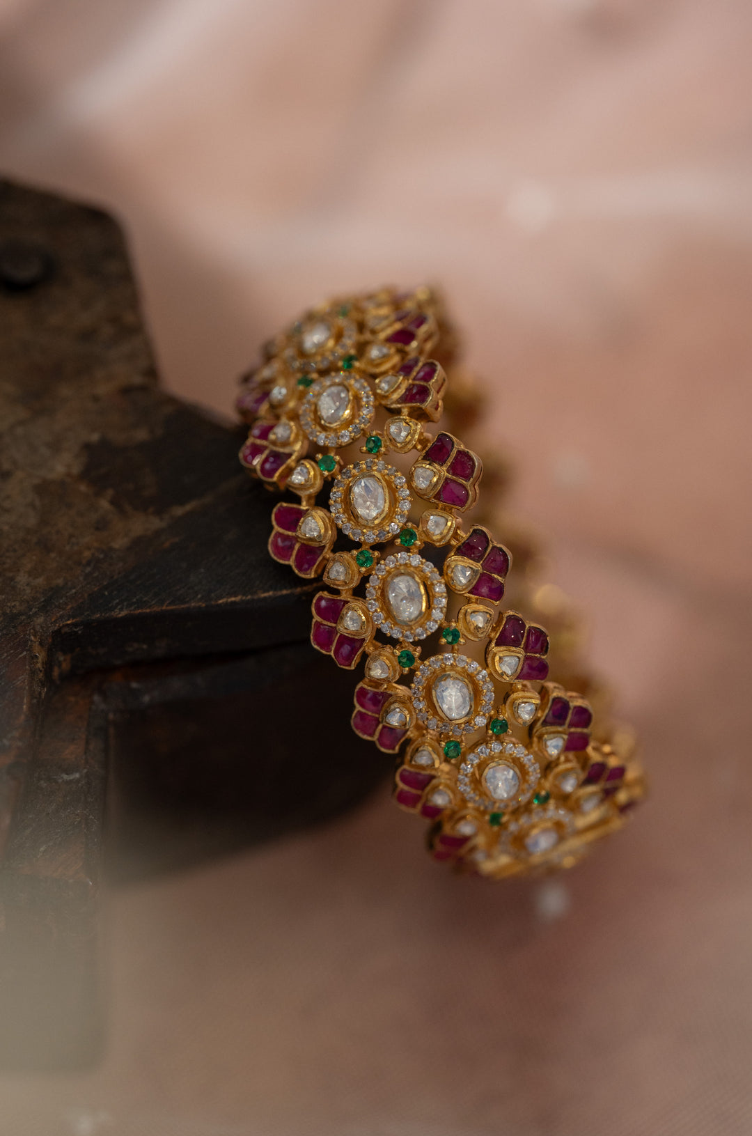 Tanisha Red Polki Silver Bangle