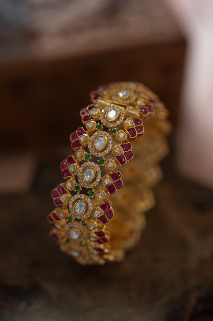 Tanisha Red Polki Silver Bangle