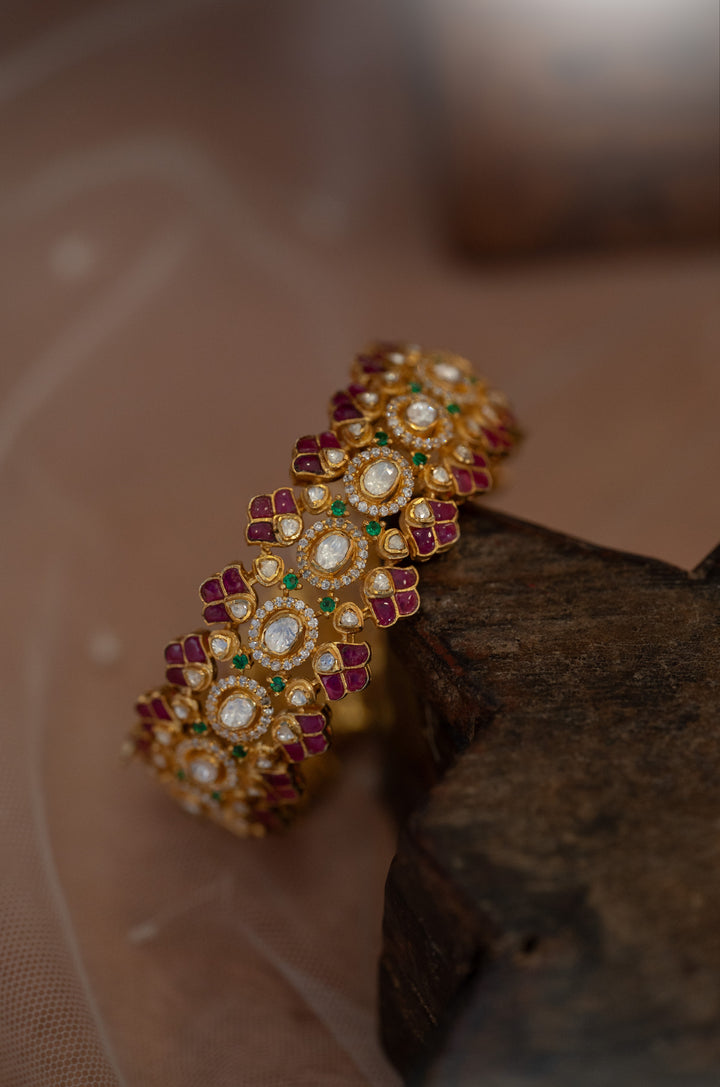 Tanisha Red Polki Silver Bangle