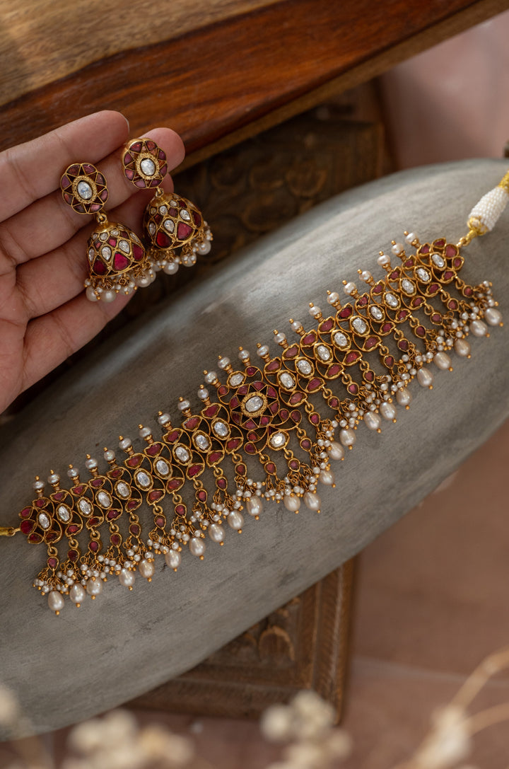 Firdaus Pink Silver Necklace Set