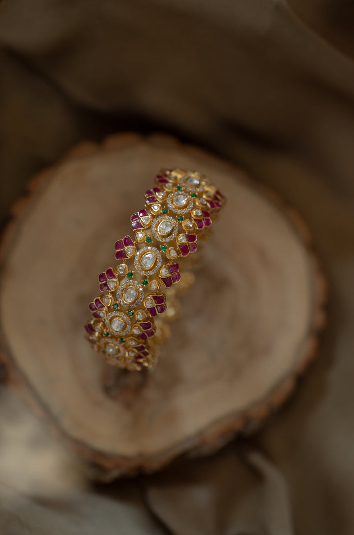 Tanisha Red Polki Silver Bangle