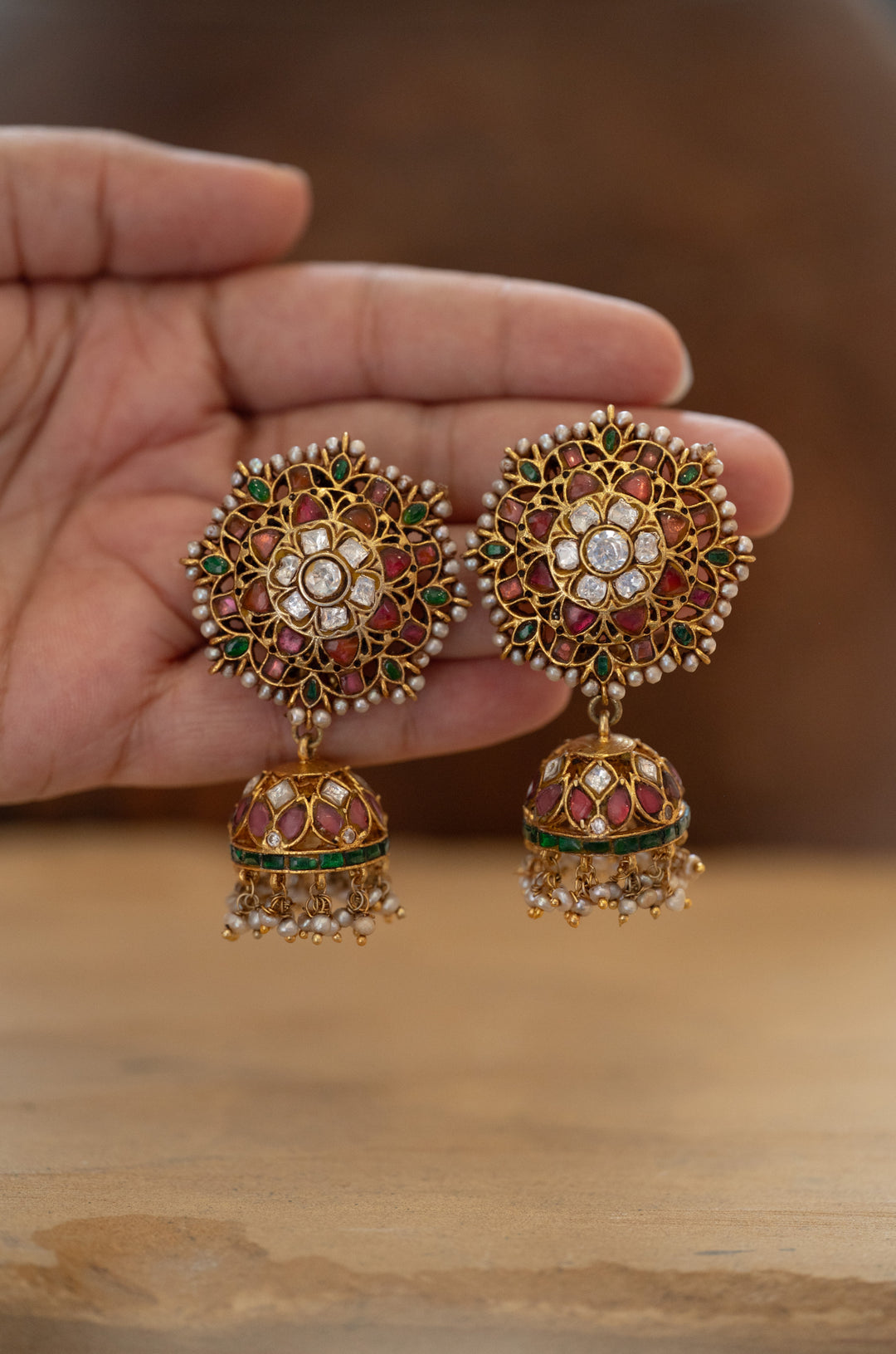Heather Fine Silver Polki Jhumka Earrings