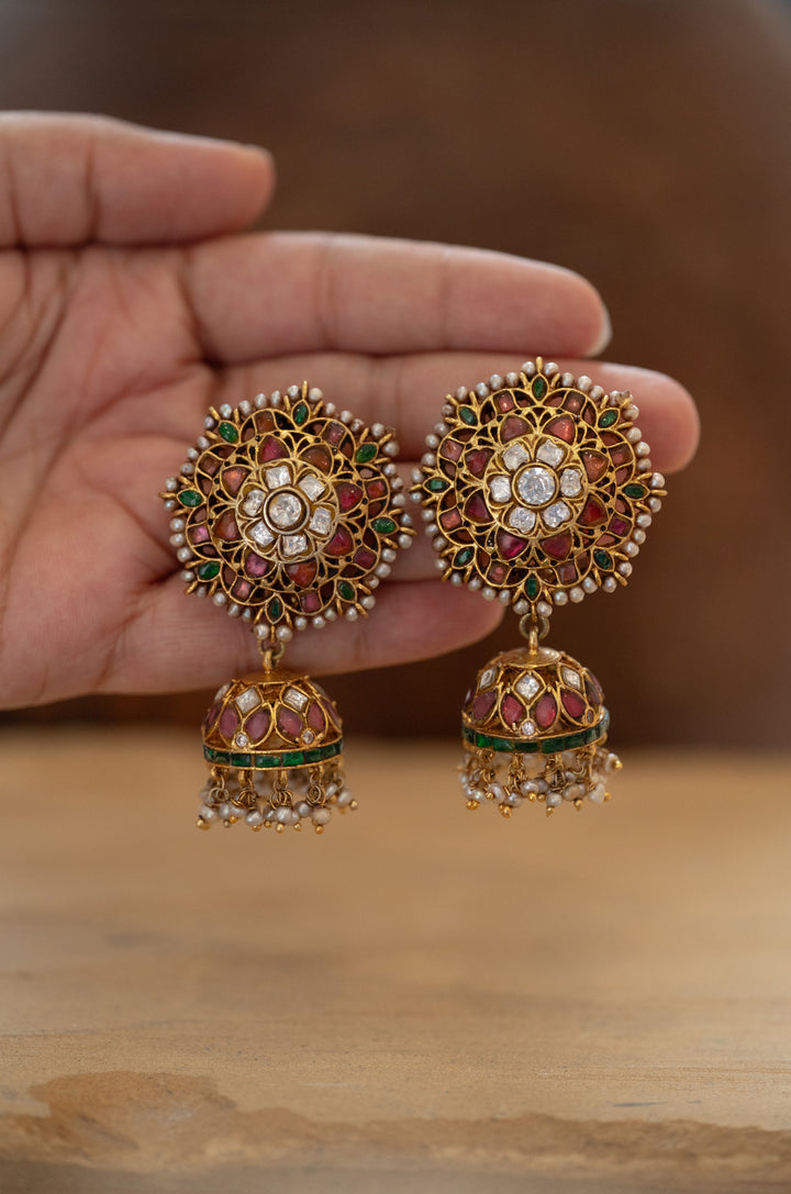 Heather Fine Silver Polki Jhumka Earrings