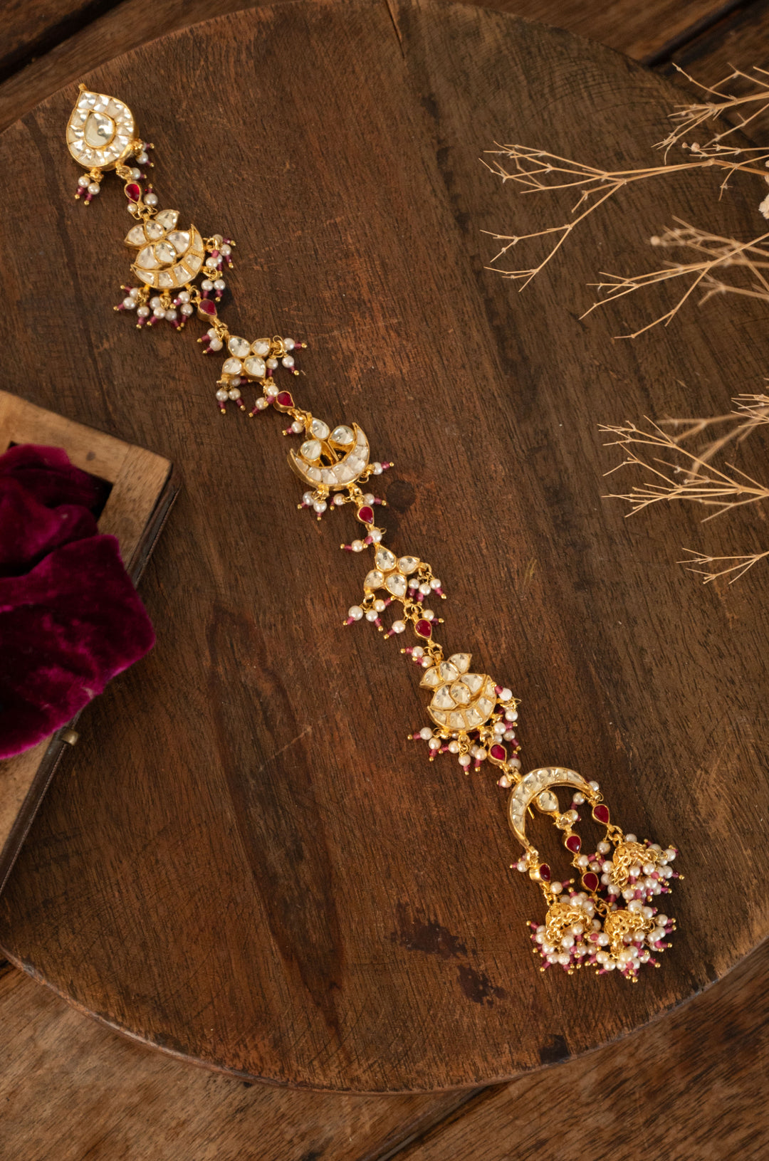 Pushpa Kundan And Pearls Braid Pin