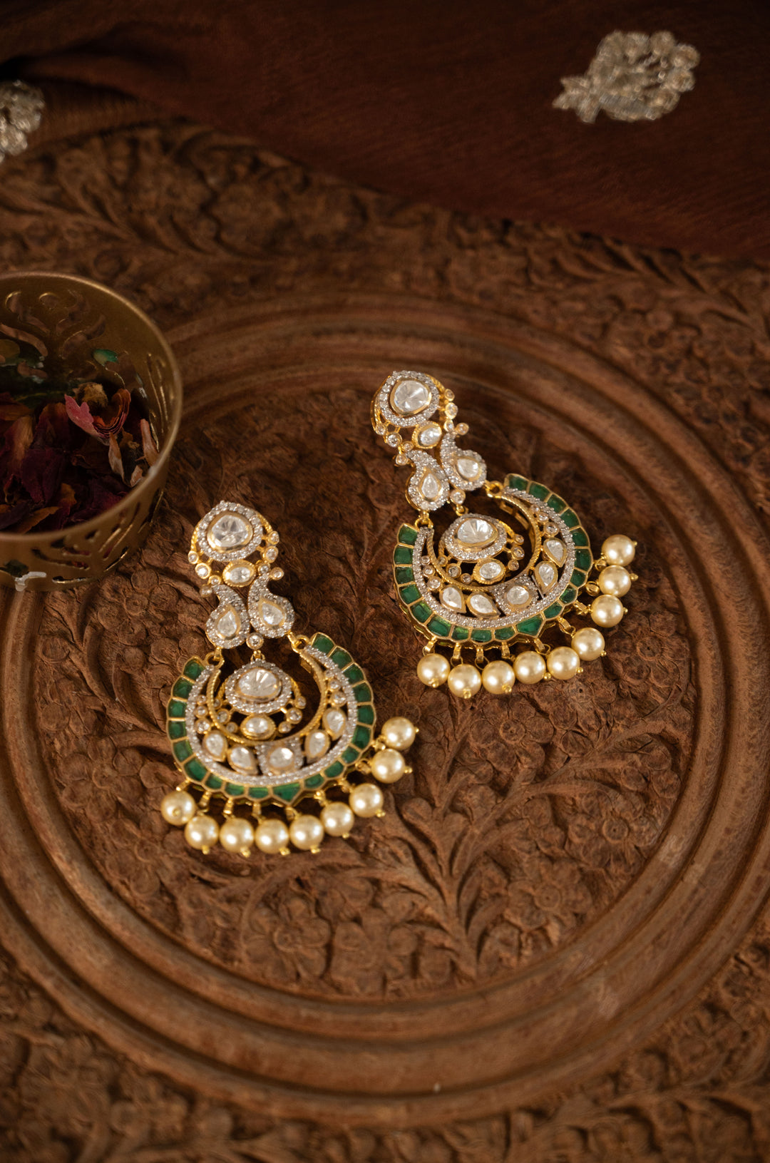 Pranavi Green Silver Polki Earrings