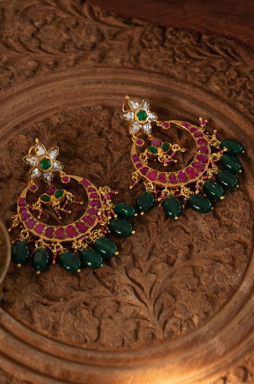 Ridhima Pink Silver Chandbali Earrings
