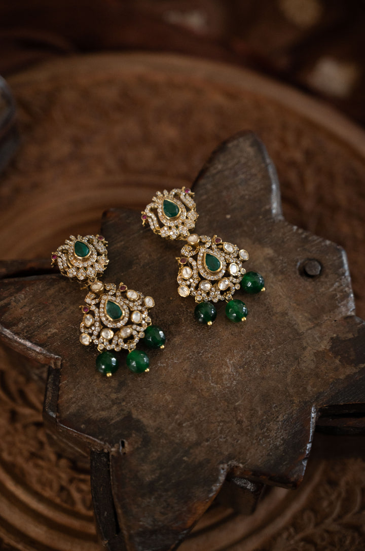Hirika Green Silver Polki Earrings