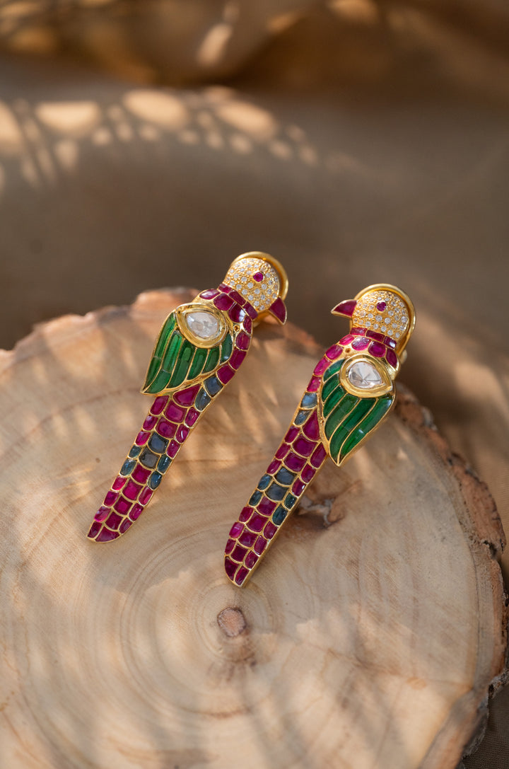 Mayurika Fine Silver Parrot Earrings