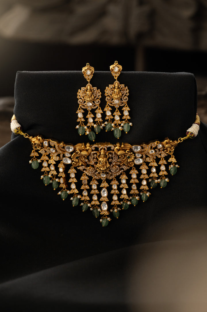 Yamini Mint Temple Necklace Set