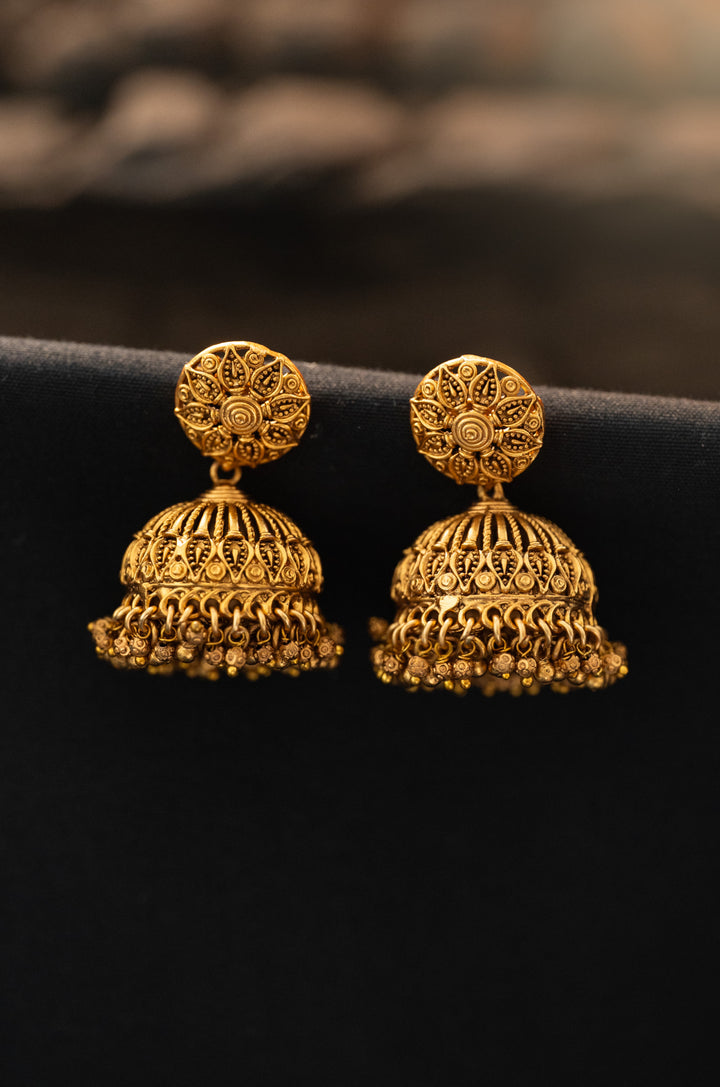 Onni Temple Work Jhumka Earrings